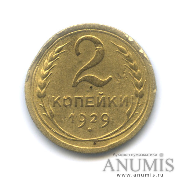 2 копейки 1929 — Венок 7 лент с круговой надписью