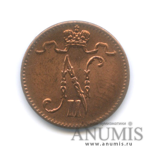 1 пенни 1914 — Для Финляндии. Вензель Николая II