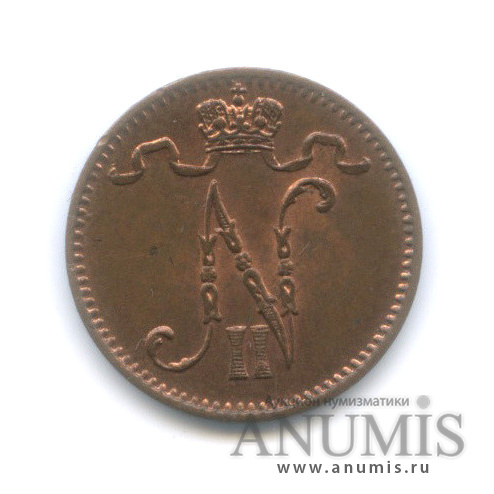 1 пенни 1913 — Для Финляндии. Вензель Николая II