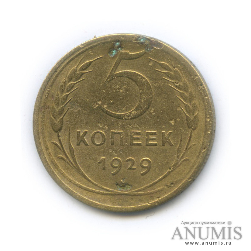 5 копеек 1929 — Венок 7 лент. Круговая надпись