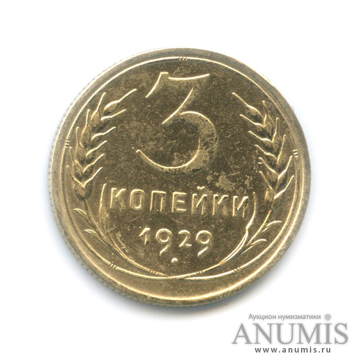 3 копейки 1929 — Венок 7 лент. Круговая надпись