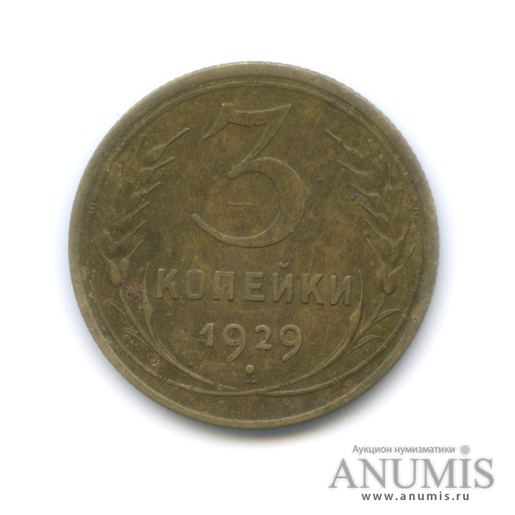 3 копейки 1929 — Венок 7 лент. Круговая надпись