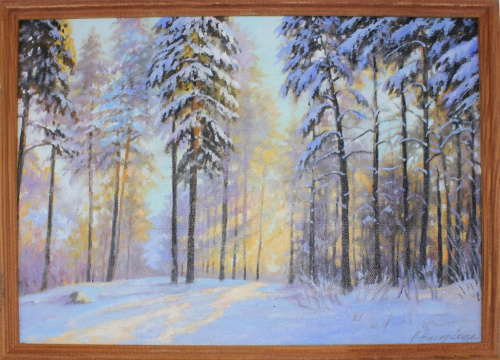Картина «Январский закат» (масло, холст на картоне 43,5×33,5 см)