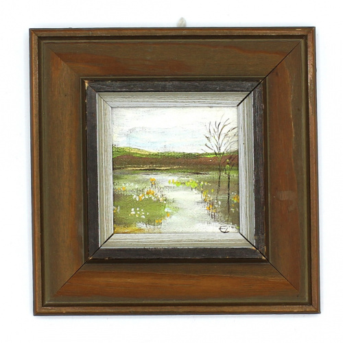Картина «Пейзаж», деревянная рамка, масло, 14,5×14,5 см
