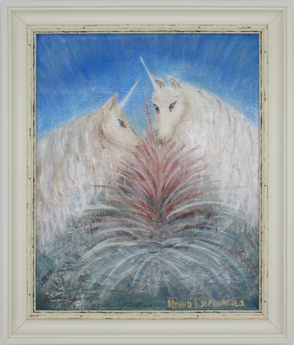 Картина х/м «Единороги», <nobr>Колесникова И В.</nobr>, 24×30 см, Санкт-Петербург 2018
