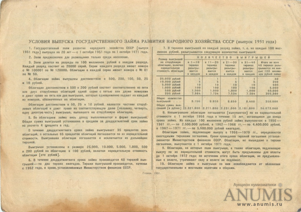 Номер 1951. Облигации 1951-1956. 100 Рублей 1951 года номер облигауия38/ серия115750.
