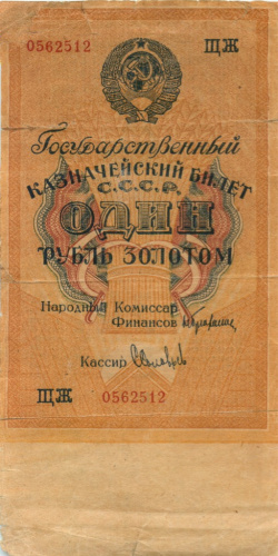 1 рубль золотом — Нарком фин Брюханов 1928 АА-ЯЯ