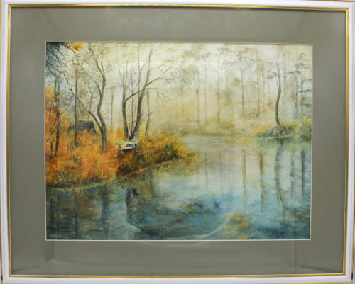 Картина «Грозная осень», акварель, акварельная бумага, паспарту, (50×40) см, техника «по-сырому» 2016