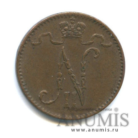 1 пенни 1912 — Для Финляндии. Вензель Николая II