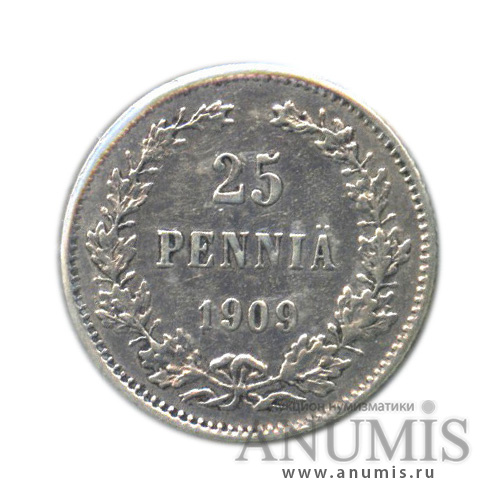 25 пенни 1909 L — Для Финляндии, в холдере