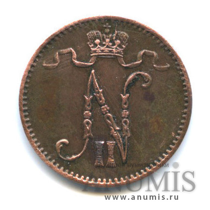 1 пенни 1912 — Для Финляндии. Вензель Николая II