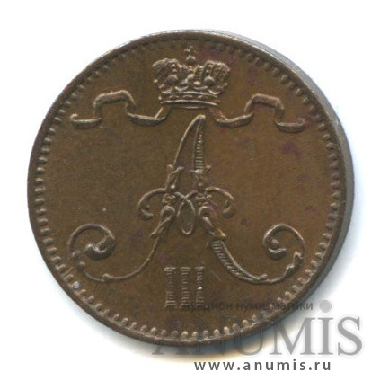 1 пенни 1883 — Для Финляндии. Вензель Александра III