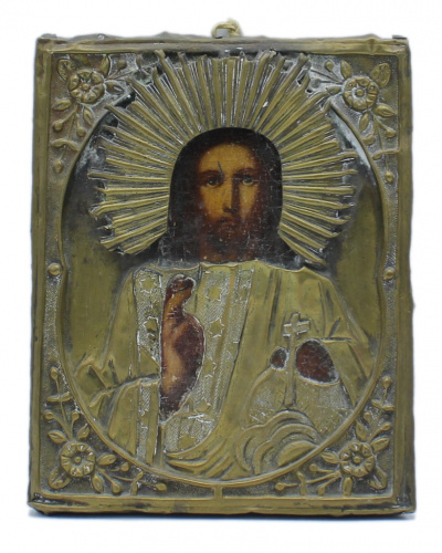 Икона «Иисус Христоc», металл/дерево, 18×14,5 см