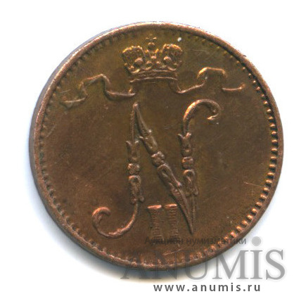 1 пенни 1916 — Для Финляндии. Вензель Николая II