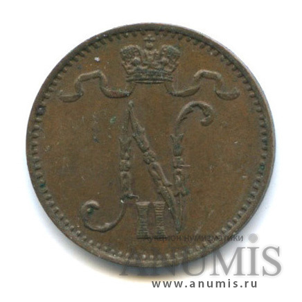 1 пенни 1909 — Для Финляндии. Вензель Николая II