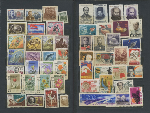 Лот почтовых марок СССР, все чистые, 368 шт., 8 листов, в альбоме 1960-1969