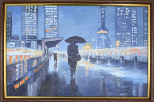 Картина «Вечерний город», 22×32 см, масло, холст на картоне