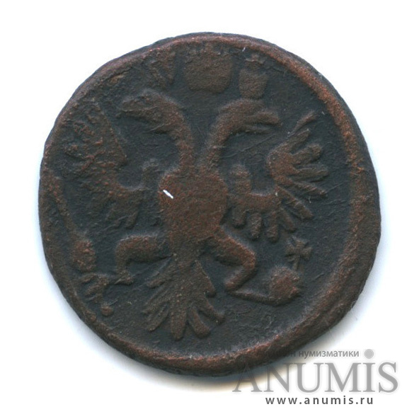 Полушка (¼ копейки) 1734 — (¼ копейки) - Орел 1735 г, 9 листьев, Биткин #322 (Орел 1730 г.)