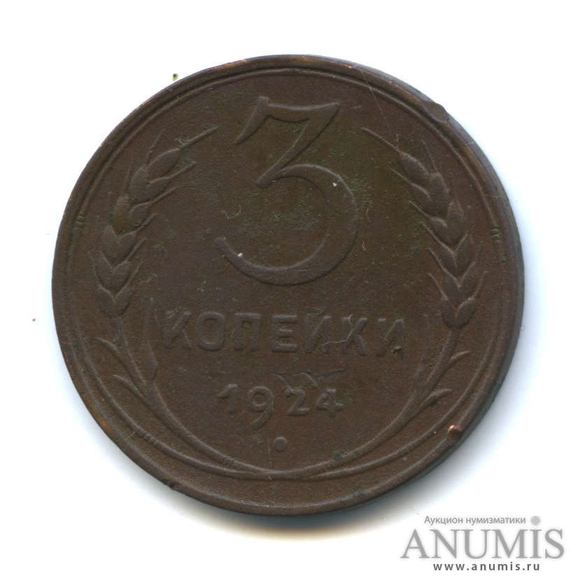 3 копейки 1924 — Гурт гладкий. На Николаевском кружке