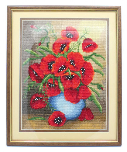 Картина «Маки», вышивка крестом, за стеклом, 27,5×33,5 см