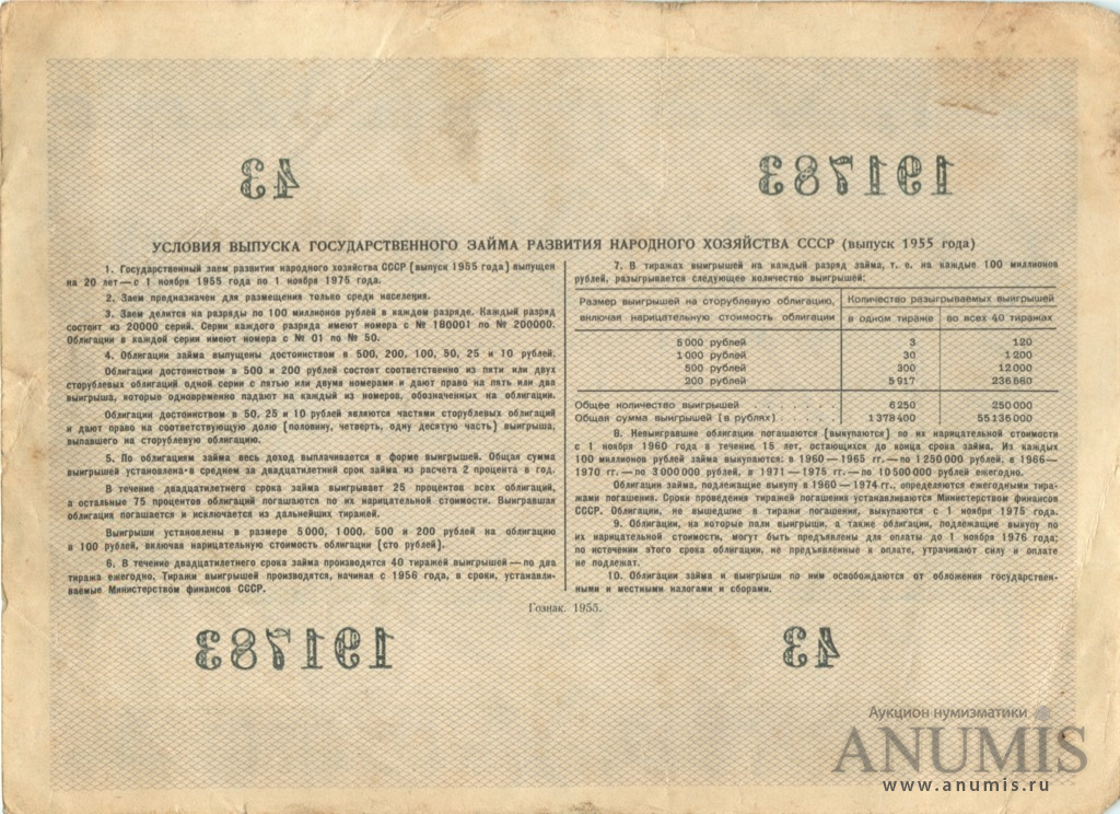 100 рублей 1955 — Облигация (1 номер)