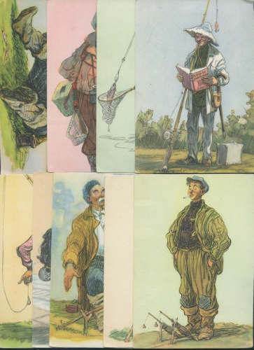 Лот открыток «Рыбаки», 9 шт 1956