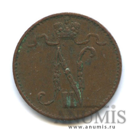 1 пенни 1906 — Для Финляндии. Вензель Николая II