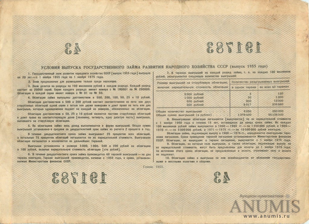 100 рублей 1955 — Облигация. 1 номер (1 номер)