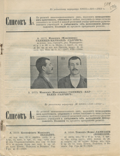 Список «Их разыскивает полиция», 14 стр 1912