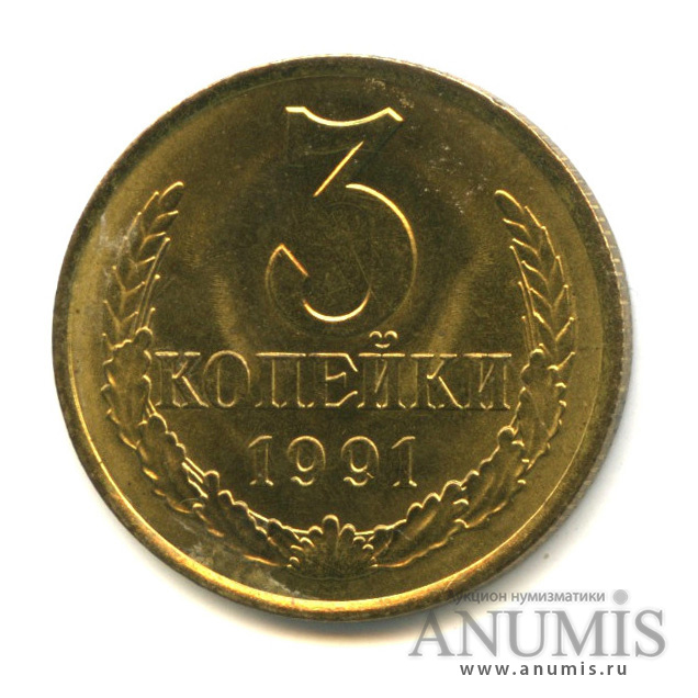 3 копейки 1991 Л — Монета в лаке