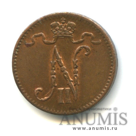 1 пенни 1916 — Для Финляндии. Вензель Николая II