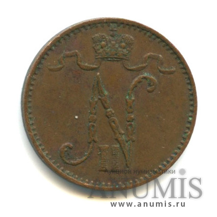 1 пенни 1906 — Для Финляндии. Вензель Николая II