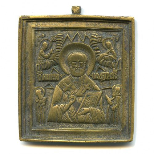 Икона «Николай Чудотворец», бронза, XIX в., 6×5,5 см