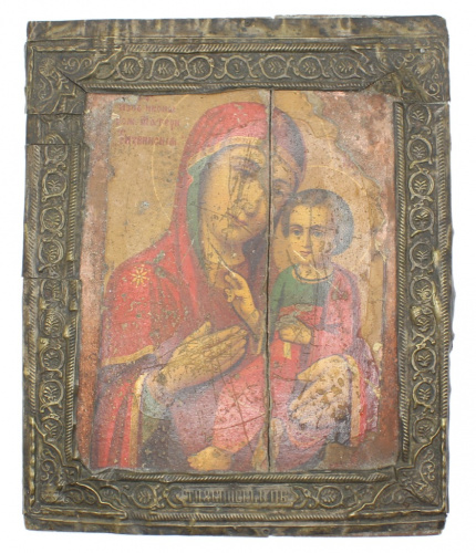 Икона «Тихвинская икона Божией Матери», металл/дерево, 22×27,5 см