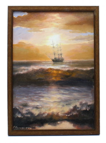Картина «На рассвете», масло/холст на картоне, 22×32 см