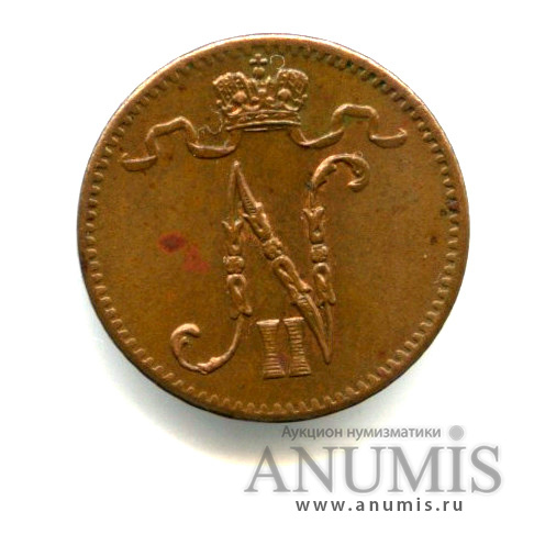 1 пенни 1916 — Для Финляндии. Вензель Николая II
