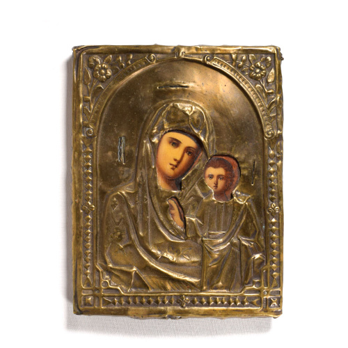 Икона «Богоматерь с младенцем», металл, дерево, 17,5×22 см