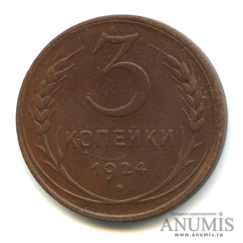 3 копейки 1924 — Гурт гладкий. На Николаевском кружке