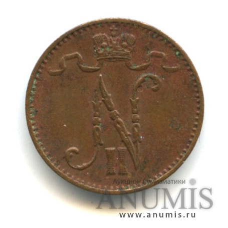 1 пенни 1915 — Для Финляндии. Вензель Николая II