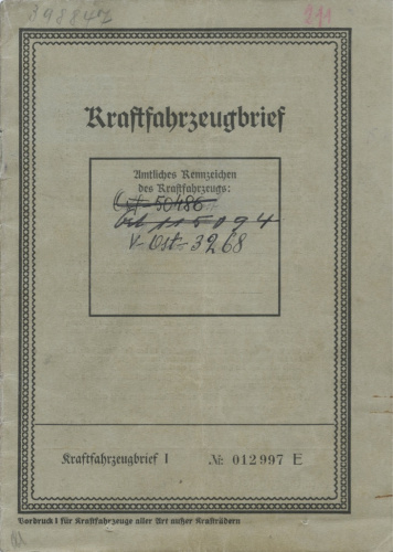 Книга «Технический паспорт на авто „Даймлер-Бенц“», с марками, 18 стр 1941-1943