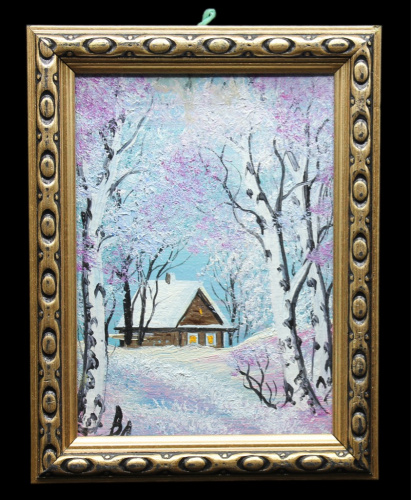 Картина «Зимушка», холст, масло, 21,5×16,5 см 2014