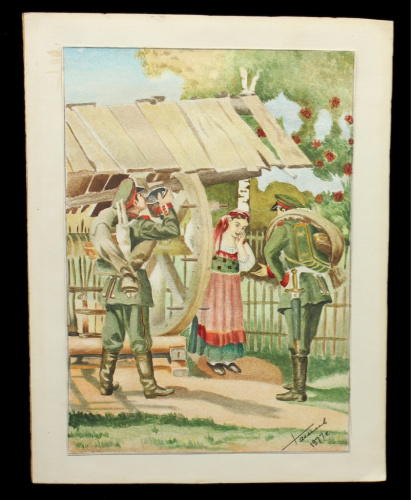 Картина «Солдаты», акварель, 30×23 см 1977