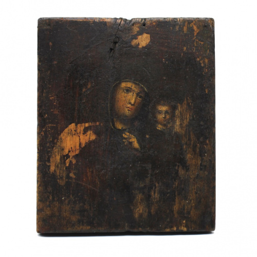 Икона старинная «Божья Матерь», дерево (липа), 13,5×11 см