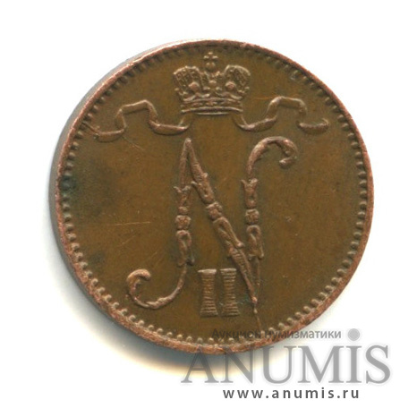 1 пенни 1908 — Для Финляндии. Вензель Николая II