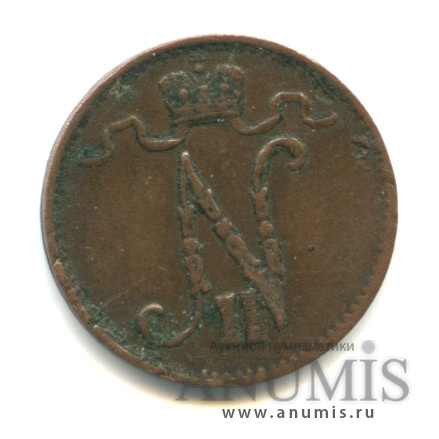 1 пенни 1907 — Для Финляндии. Вензель Николая II