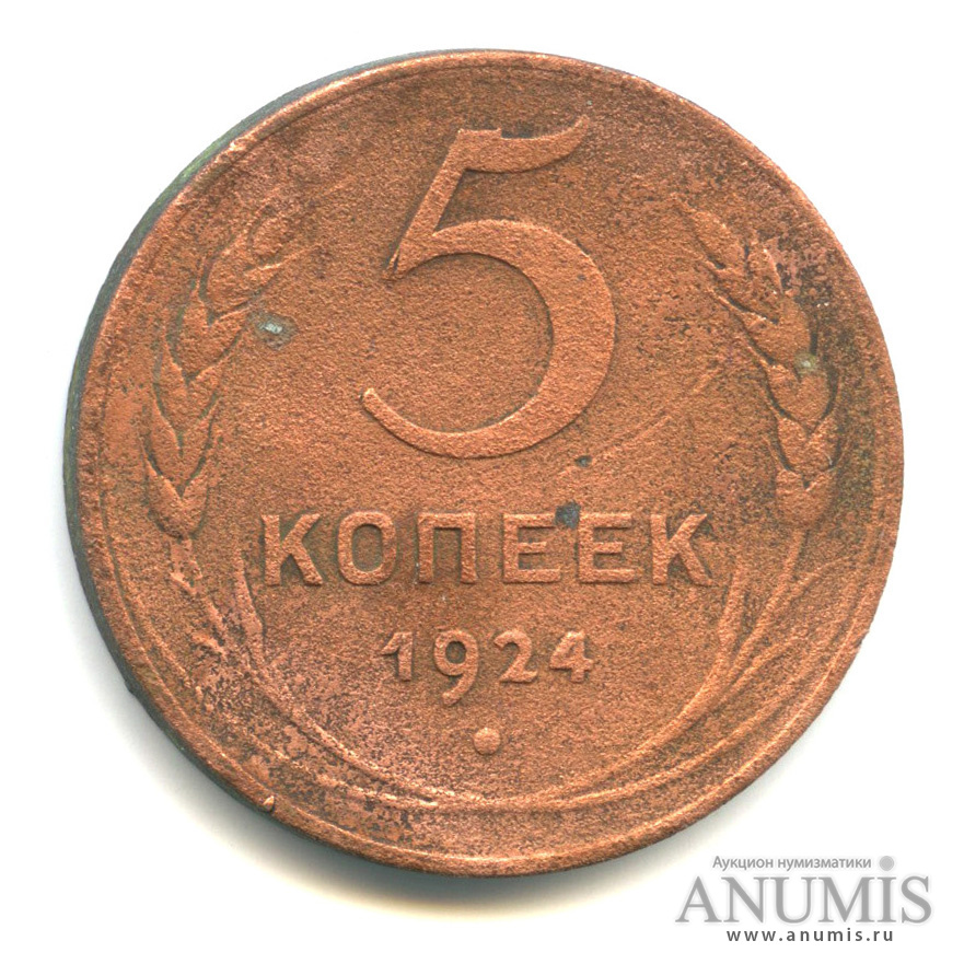 5 копеек 1924 — Гурт гладкий
