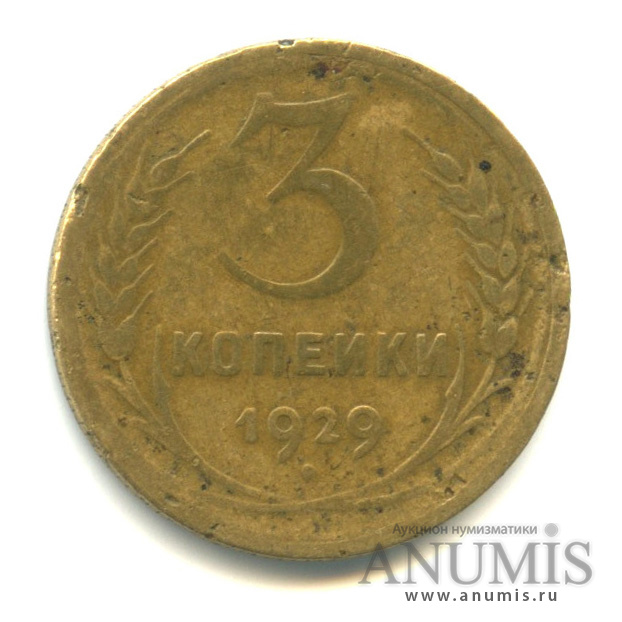 3 копейки 1929 — Венок 7 лент. Круговая надпись
