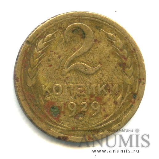 2 копейки 1929 — Венок 7 лент с круговой надписью