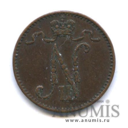 1 пенни 1909 — Для Финляндии. Вензель Николая II