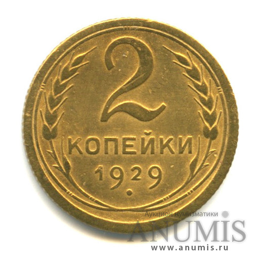 2 копейки 1929 — Венок 7 лент с круговой надписью